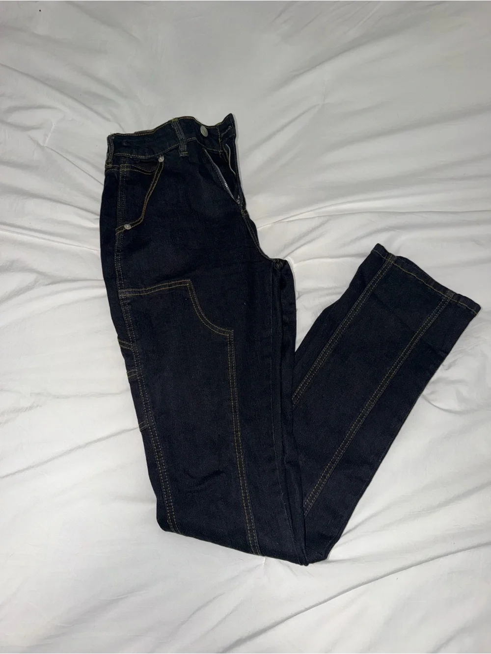 Dark Wash High-Rise Straight Jeans - Dark Blue